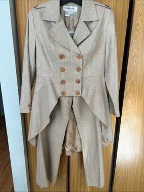 Beige Wide-Leg Jumpsuit with Tailored Peplum Jacket